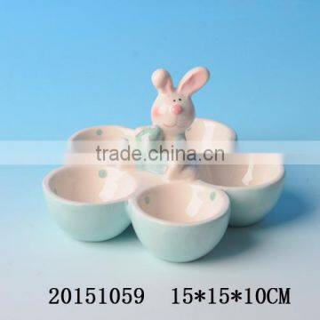 Personalized ceramic egg holder with rabbit figurine made in China