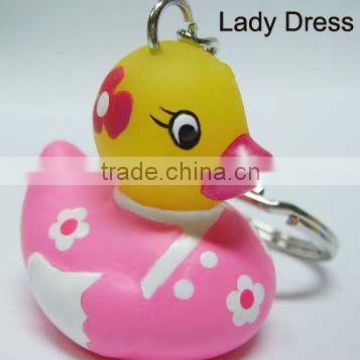 Lady dress pvc duck key ring