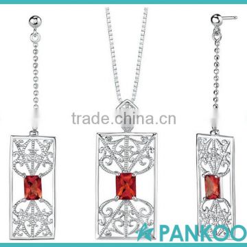 New Design Wholesale Top Quality Sterling Silver Carats Garnet Necklace Earring Set