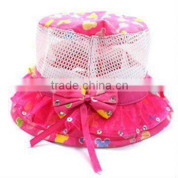 Printed pattern children bucket hat with butterfly knot