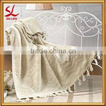 Handmade Knitted and Mercerized Yarn Dye Throw Blanket with Tassels 110x180cm