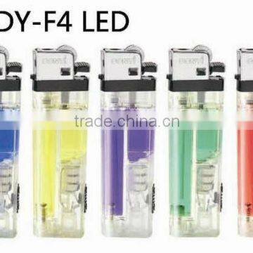 transparent cheap flint gas lighter with angles, LED lighter.color gas,8.2mm