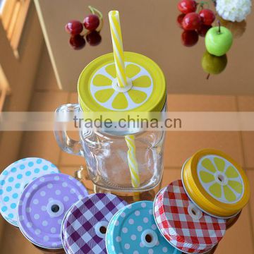 Wholesale mason glass jar with lid and straw different style covers