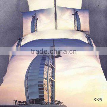 famous dubai land scape design 3D reactive printed bedding set with 100% cotton and wholesale price