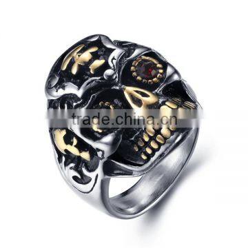 Gold Silver Engraved Vintage Gothic Surgical Stainless Steel Skull Ring for Man photo-6