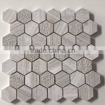 2'' honed White Oak Wooden Gray hexagonal marble mosaic flooring tile