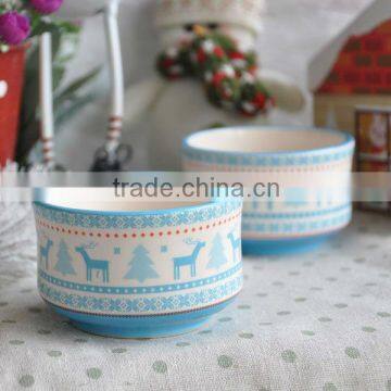 Blue Christmas Deer ceramic pudding cup (IDX-311)