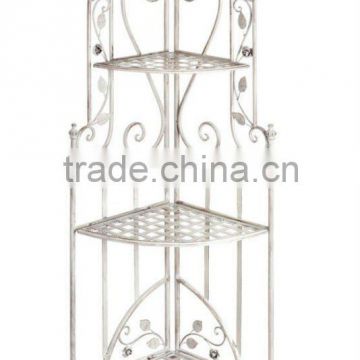 121cm White Iron 3 Tier Corner Shelf Unit