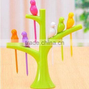 New Style Rainbow Colors Cute Bird Plastic Fruit Fork Set photo-4