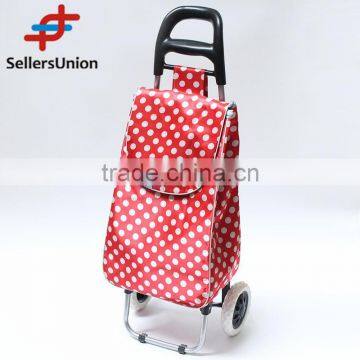 No.1 yiwu exporting commission agent wanted best quality dot pattern red color shooping trolley/shopping cart