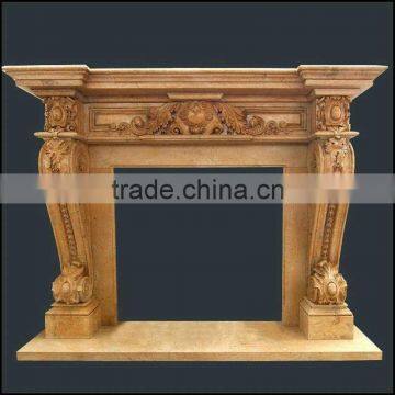 Yellow Marble Fireplace Mantel With Floral Design