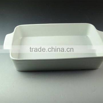 Stocklot 17inch Rectangular Shape Yellow Line Glaze Ceramic Bakeware With Handles photo-2