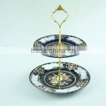 Colorful Decal Ceramic Cake Stand With Iron Stand in Stock photo-2
