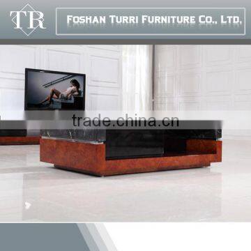 Antique Black Marble Top Wooden Base Coffee Table for Living Room Furniture Set photo-5