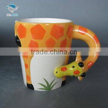 Eco friendly lovely giraffe ceramic children use animal handle mug