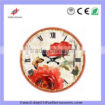 round wall clock with flower design