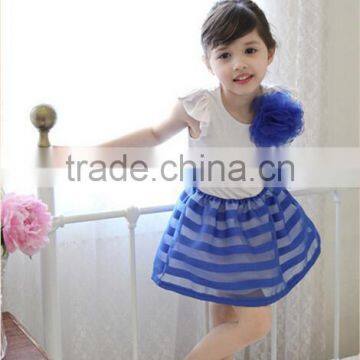 2015 Summer Girls Dress Girls Cute Princess Stripe Dress 3D Flower Boutique Party Costume Children Clothes Dress for Girl photo-2
