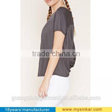 Wholesale New Fashion Crisscross Custom Cheap Summer O Neck t Shirt Back Cutcout 100% Plain Cotton Best Quality photo-4