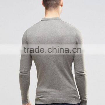 Custom Long Sleeve Three Button Placket Men's 100% Cotton 200gsm Lightweight Knit Casual Tight Slim Fit Grey Polo Shirt photo-2