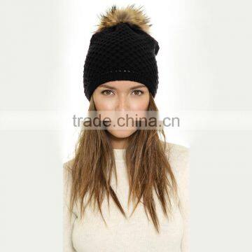 HAODUOYI Winter Knit Fur Ball Decorated Hat Warm Caps for Wholesale photo-5