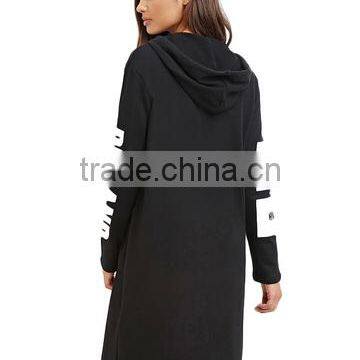 Print Letters Sleeves 3/4 Zipper Front Black Long Hoodie Thin Hoodie Women's photo-3