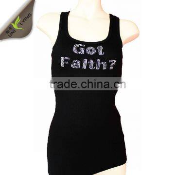 Latest Fashion AKA Afro Girl Rhinestone Transfer Motif On Cotton Black Fabric Tank Top Clothes photo-6