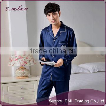 wholesale spring summer staint silk men pajamas promotion mens flannel pajama suit