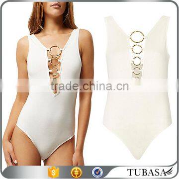 Custom Latex White Bodysuits for Women Ladies Sexy Bodysuit With Gold Rings