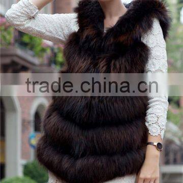 Real Fox Fur Vest Hooded Coat Woman Sleeveless Thicken Warm Genuine Fox Fur Jackets Winter Russian Natural Fur Vest photo-4