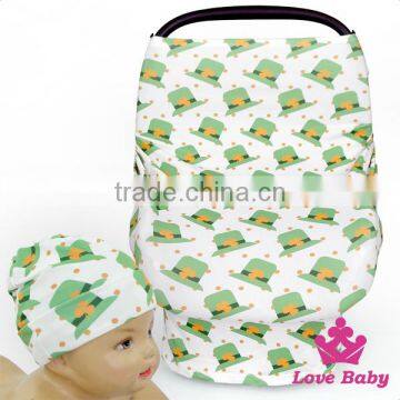 CT-85 Lovebaby St.Patricks Day Printed Cute Green Hat Baby Car Cover With Baby Fancy Hat Desugn