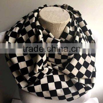 Black and White Checkered Scarf, Checkered Infinity Scarf, Women Accessories, Gift Ideas photo-3