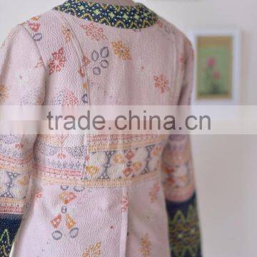 Handmade Boho Jacket With Embroidery, Made of Kantha Fabric ~ Large photo-3