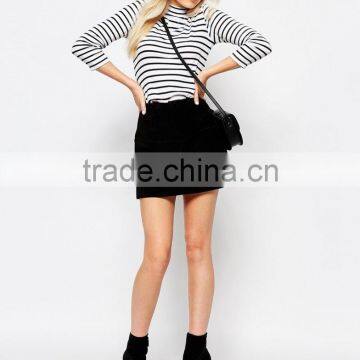 New Design Simple Fashion Stripe Roll Neck 3/4 Sleeve t- Shirt for Lady photo-5
