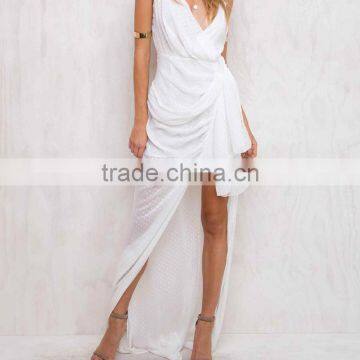 Favorable Semi Sheer Sleeveless Fancy White Draped Wedding Dress photo-5
