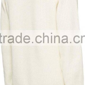 Crew Neck Long Raglan Sleeve Ribbed Cotton Jersey Sweater in Off White for Men photo-3