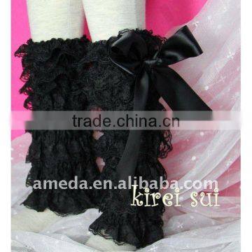 Kids Black Lace Petti Warmers with Black Bow LM3B3