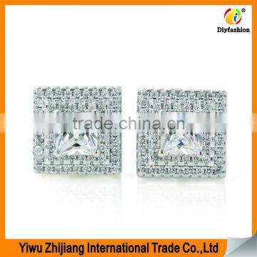 Double row diamond Set square zircon Platinum plating Zircon stud earrings