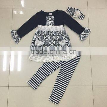 100% cotton children clothing set stripe outfit for girls