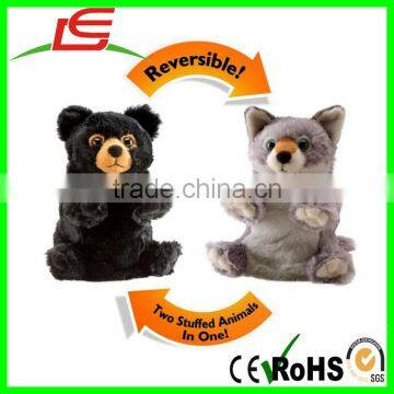 Wholesale Switch Reversible Soft Plush Black Bear and Wolf