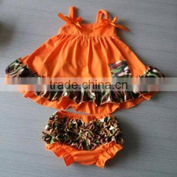 Wholesale orange camo ruffle toddler baby girls top & bloomer set M5040606