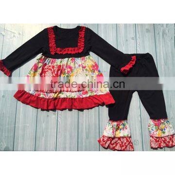 Adorable baby clothes wholesale long sleeves ruffle floral children winter clothing sets