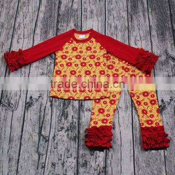 Promotion Cheap Wholesale Baby Girls Red Boutique Outfits Long Sleeve Ruffle Clothing Set Kids Online Clothes Store Daily Wear photo-5