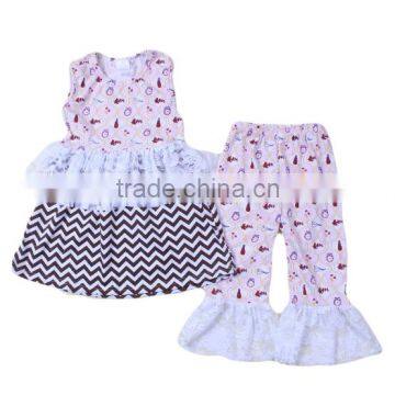 2016 new fashion 2 piece remake cotton ruffle set outfits for baby girls