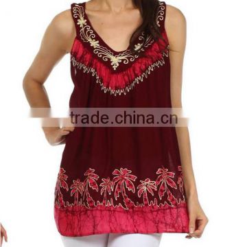 Women's Rayon Embroidered Top / Tunic Summer Wear Tie & Dye Tank Top