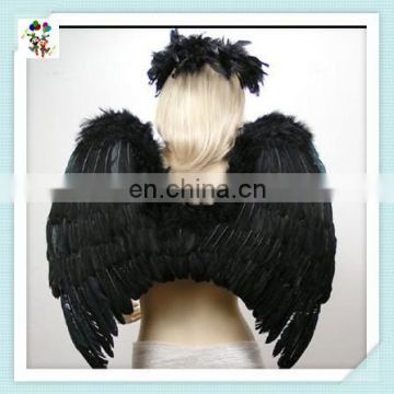 Gothic Fairy Dress Up Party Prop Black Feather Angel Wings with Halo HPC-0811