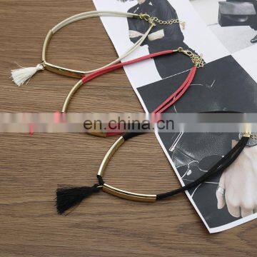 Fashion Suede Fabric Tassel Choker Necklace With Metal photo-6