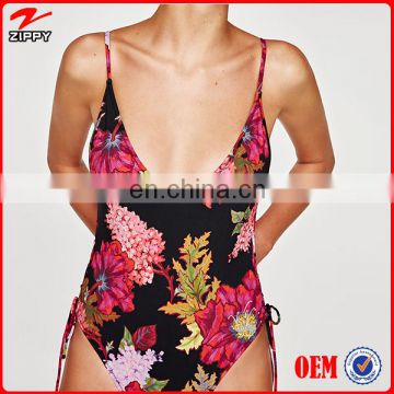 Factory Price Wholesale 100% Cotton Women Sexy Printed Swimsuit One Piece Swimsuit