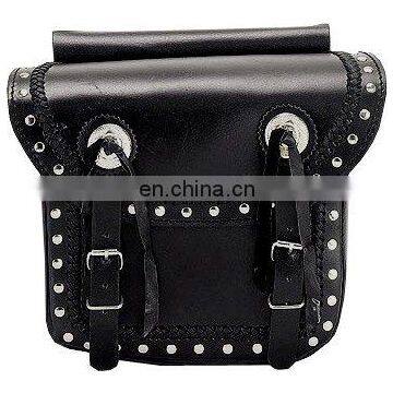 HMB-4013A LEATHER MOTORCYCLE SADDLE BAGS SET CONCHO STUDDED STRAIGHT