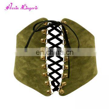 Top Selling green rivet leather waist wide belt mature women slimming fashion corsets