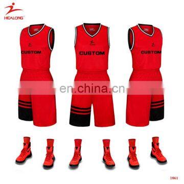 Healong Customize Wholesale Sublimation Red Cheap Basketball Uniforms Team Basketball Jerseys